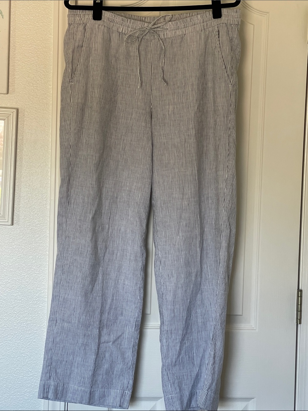 Talbots Blue and White Pinstripe Wide-Leg Pants
